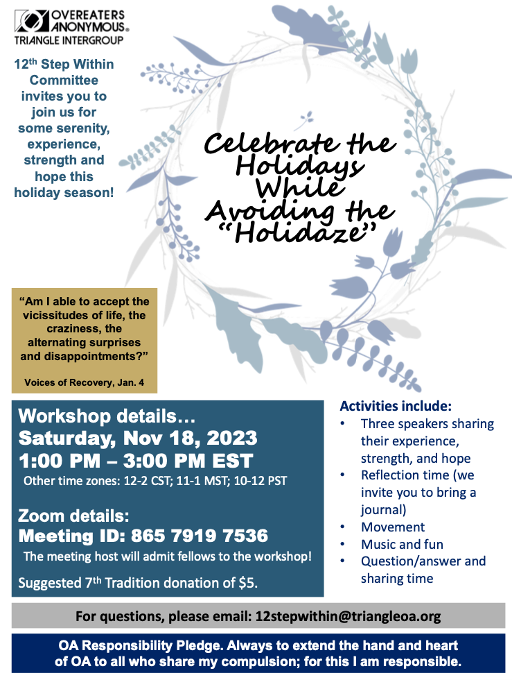 Join us Sat., Nov. 18, 2023 from 1PM to 3PM, EST for Celebrate the Holidays while Avoiding the Holidaze!