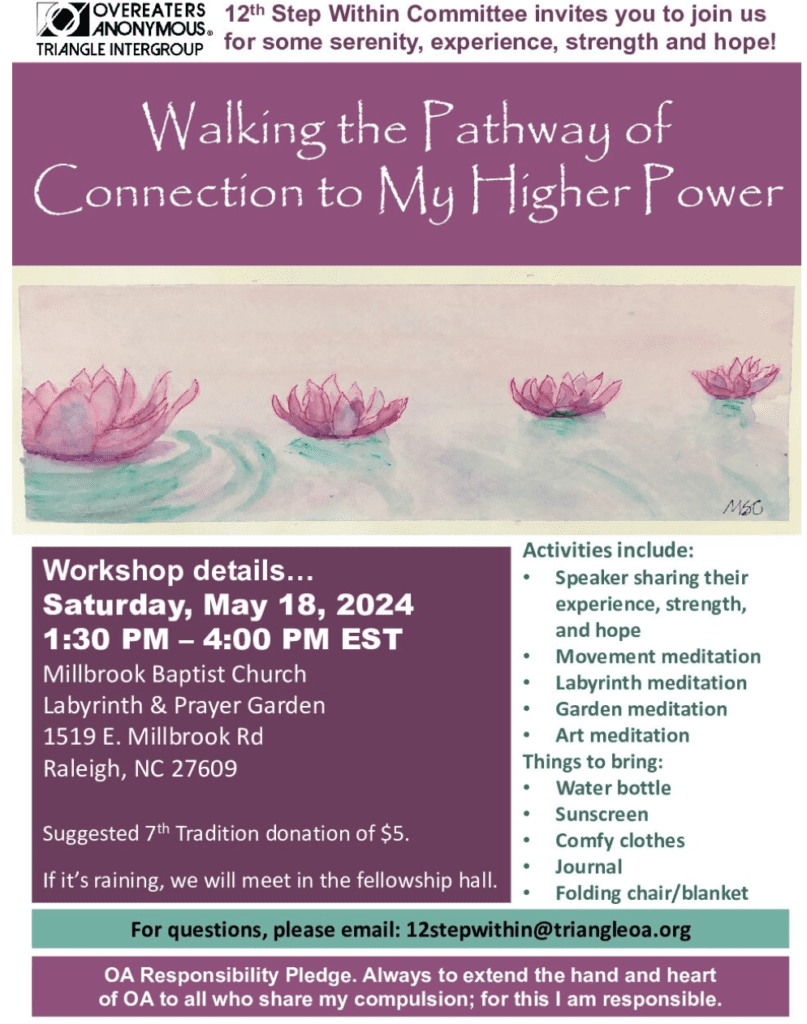 Image of the Walking the Pathway of Connection to My Higher Power flyer with water Lillies