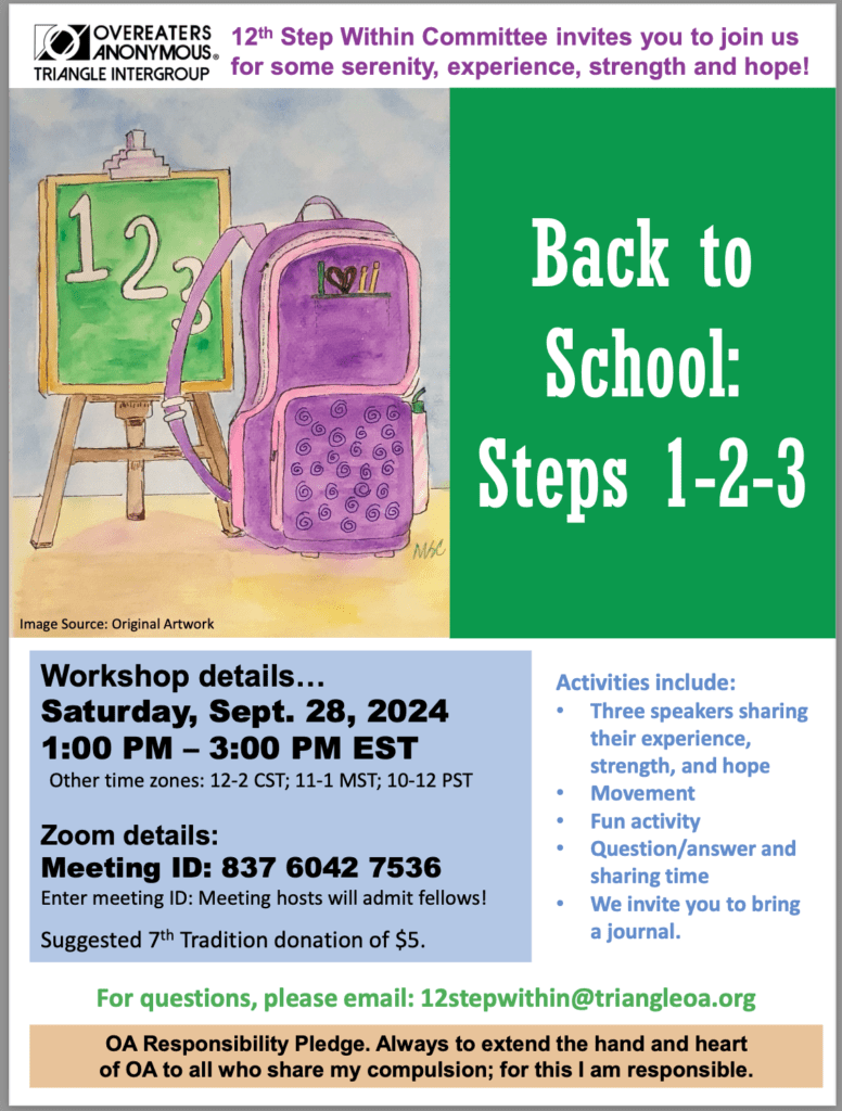 Serenity Day Workshop – Back to School: Steps 1-2-3; Sept. 28, 1-3PM ET